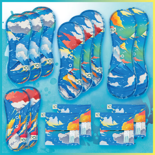 Kit Öko-Pads | Départ - Serviettes & Protège-dessous | Motif Celeste - Öko Créations