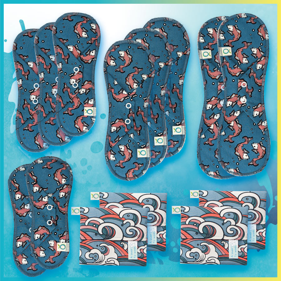 Kit Öko-Pads | Départ - Serviettes & Protège-dessous | Motif Kawaii - Öko Créations